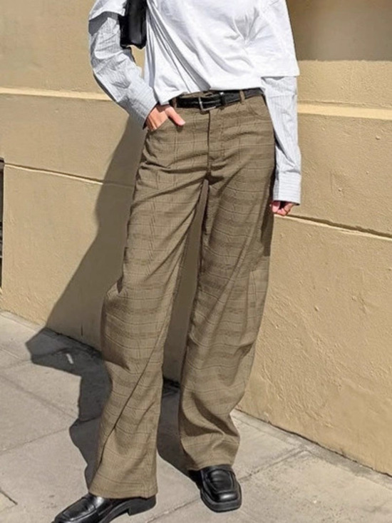 Forever 21 Pants - Forever 21 British Plaid High Waist Flowy Curved Leg Trousers Casual